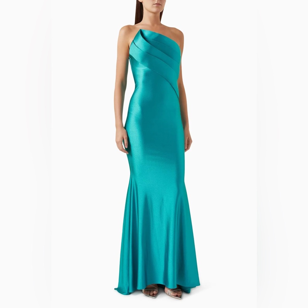 NICOLE BAKTI STYLE #7082 Teal Strapless Dress